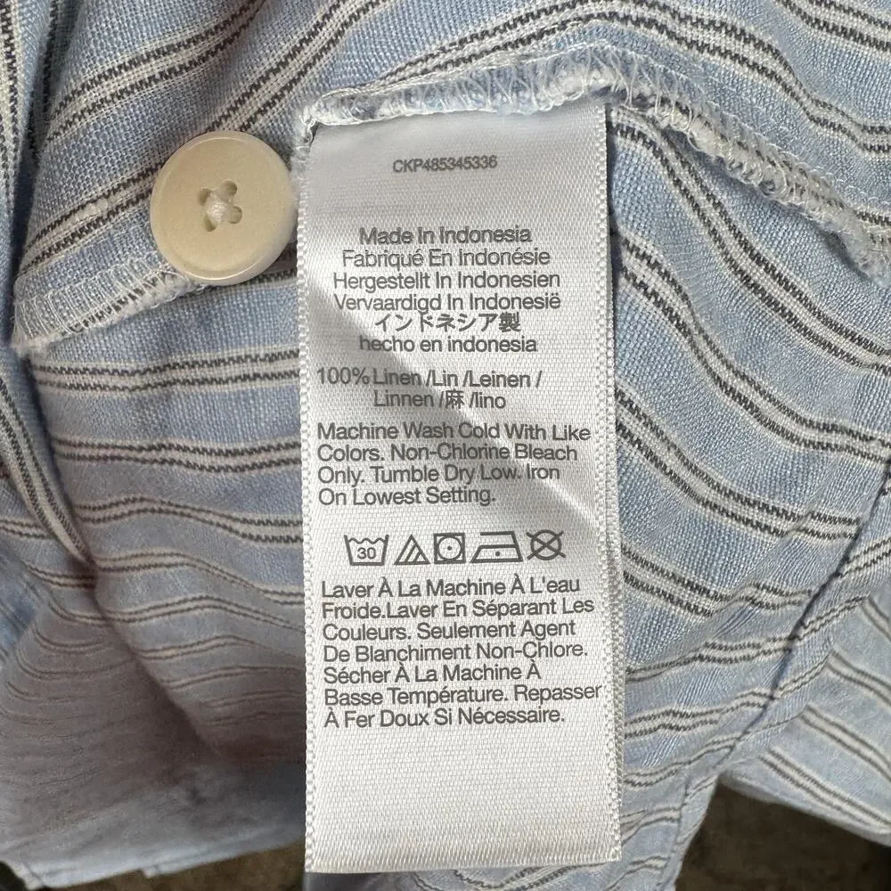 Madewell Shirt Dress Womens XL Blue Linen Button Front Puff Sleeve Midi NWT - Picture 5 of 6